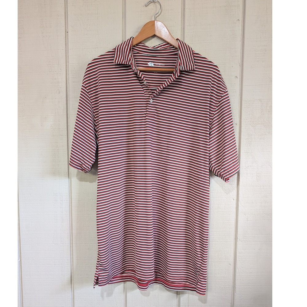 Onward Reserve Performance Mens Large Red Black White Striped Golf Polo Shirt